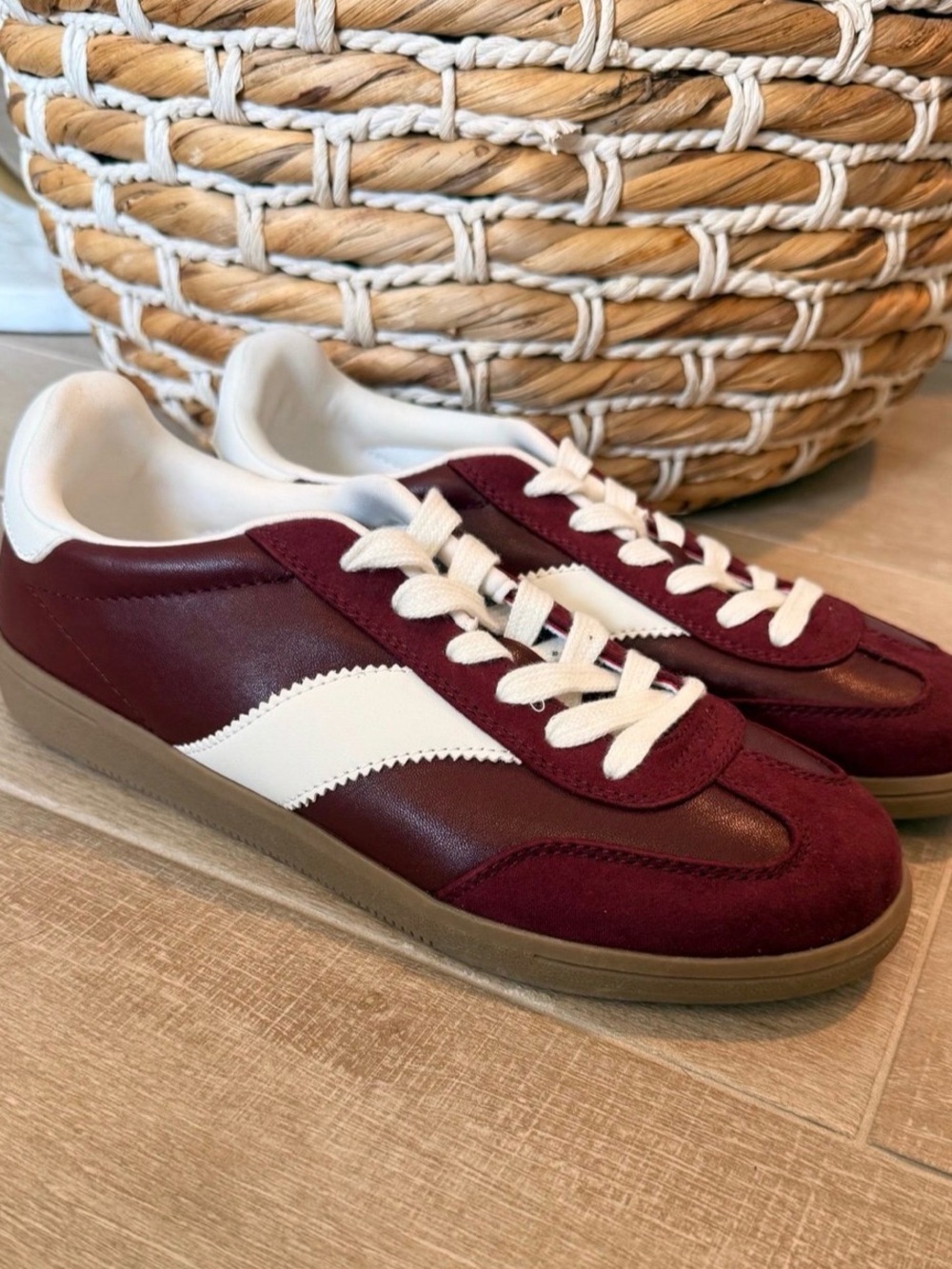 Burgundy White Retro Runner Sneakers